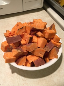 Sweet potatoes - skins on make it easy and nutritious!